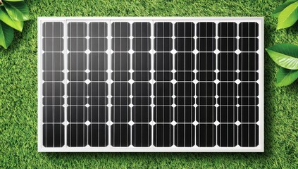 Rectangular solar panel on green grass