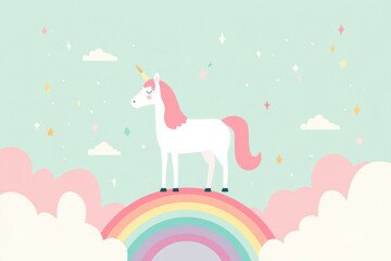Cute unicorn standing on a rainbow