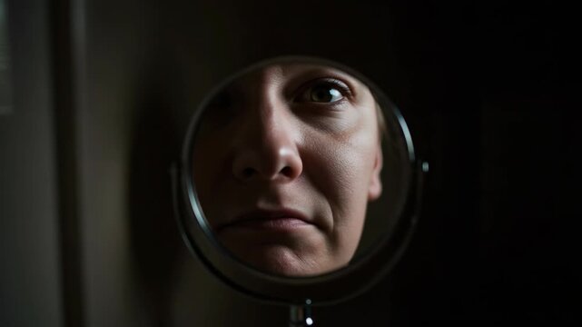Person Reflecting Self-Discovery and Introspection in a Circular Mirror for Blogs, Mental Health Websites, Personal Growth Articles, and Social Media Content  