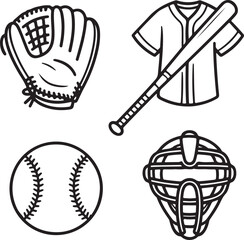 Fototapeta premium Old-School Glove, Wooden Bat, Classic Ball, Retro Jersey, and Catcher Mask