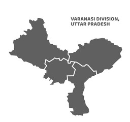 Obraz premium Varanasi Division Highlighted in Uttar Pradesh State Map of India