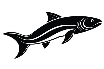 Fototapeta premium Minimalist Black and White Fish Illustration with Streamlined Design on White Background