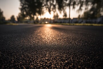 Fototapeta premium Asphalt road at sunrise, sunbeams reflecting on the surface