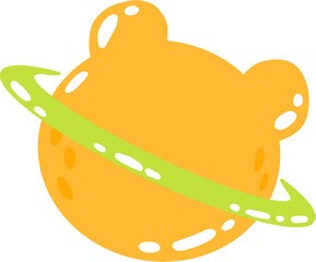 Orange Bear Shaped Planet with Green Orbit – Cute Cosmic Animal Illustration