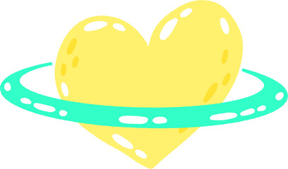 Yellow Heart Planet with Aqua Orbit – Cute Space Element Clipart on Transparent Background