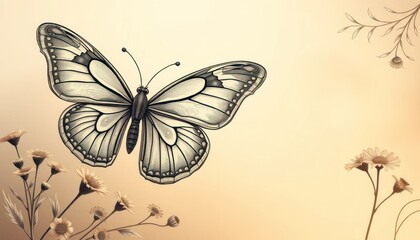 Artistic rendition featuring butterfly and floral sketches, graceful design