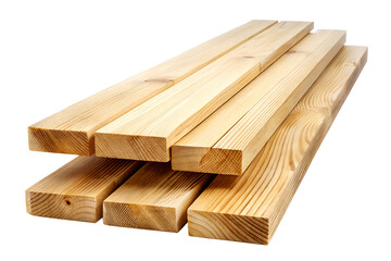 Neatly Stacked Pine Lumber Planks on Clean White Surface, isolated on white. Generative AI