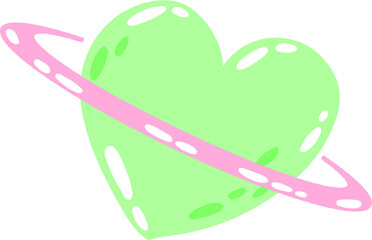Green Heart Planet with Pink Orbit – Soft Pastel Fantasy Clipart for Space-Themed Designs
