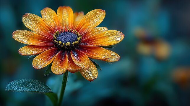 Macro close-up of yellow Black-eyed Susan with dark center floral details