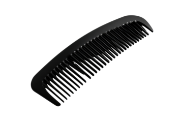 Black plastic hair comb, angled view