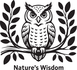 Owl Perched on Tree Branch Vector  Minimal Black Outline Illustration