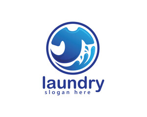 creative laundry logo, clothes and waves in a circle, logo design inspiration