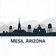 Naklejka premium Mesa Skyline Silhouette - Iconic Arizona City Vector Illustration in Black and White
