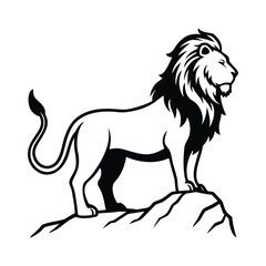 Vector art of lion standing on a rock isolated on white background in silhouette style