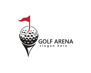 golf arena logo, golf ball with a ball on it, logo design template