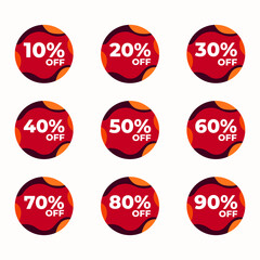 SET SALE BADGE TEMPLATE DESIGN. OFFER WITH DIFFERENT DISCOUNT PROMOTION. RED COLOR MODERN DESIGN VECTOR FOR YOUR BUSINESS