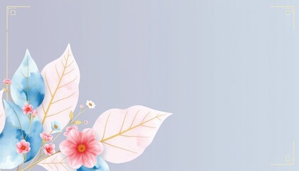 Elegant Floral Watercolor Arrangement on Soft Gradient Background with Golden Accents