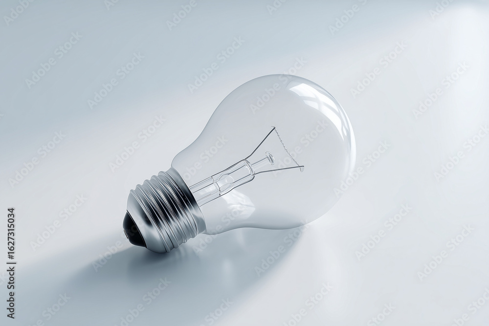 Poster 3d minimalist upside down lightbulb resting on a white surface symbolic of reversed thought or broke