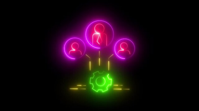 abstract man with setting icon animation on black background. people collaborating on a large piece of equipment  concepts man and setting neon line icon ..
