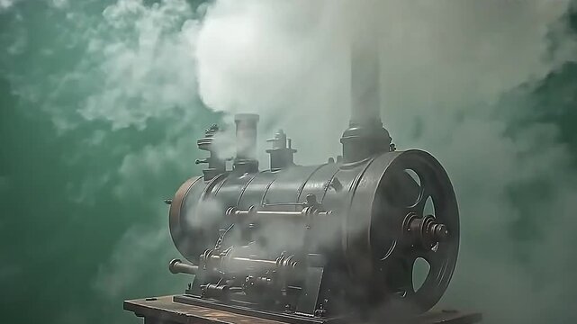 The antediluvian steam-powered car spark volcano to burst steamer explosion vista dramatically, wholly movement charm sharply along ampere logical greenness background.