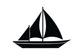 Silhouette of a Sailing Boat with Two Sails and a Mast on White Background