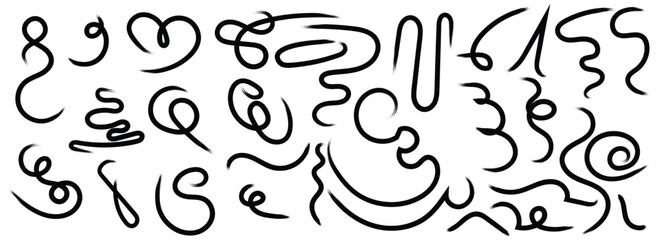 Hand Drawn Squiggle Brush Elements Set Isolated on White