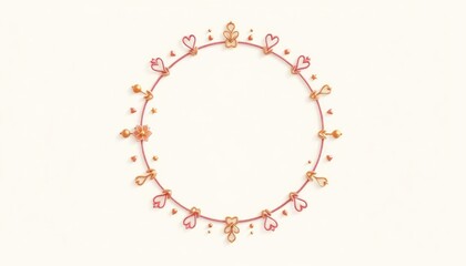 Delicate wreath with golden hearts and floral accents on a soft background