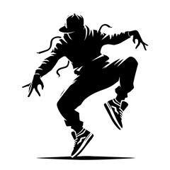 Black and white silhouette vector of street dance on white background