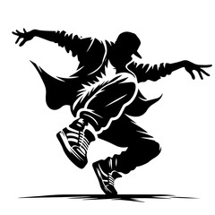 Fototapeta premium Black and white silhouette vector of street dance on white background