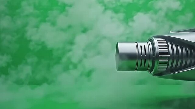 The futuristic vehicles exhaust system explodes steam blast scene repeatedly, all motion captured clearly on a flat green background for editing.