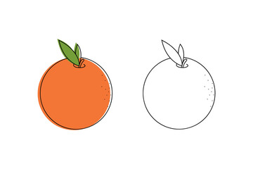 The orange is colored and outlined, the logo is isolated on a white background, flat design, vector editable illustration. Citrus fruit for decoration, design, labels, covers. A set of graphic icons