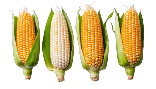 Four Ears of Corn: Yellow and White Varieties
