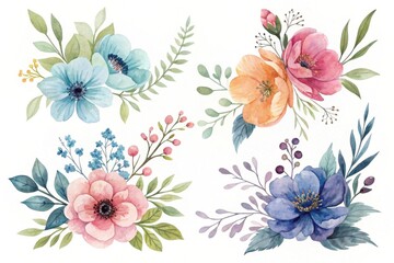 Elegant floral arrangements on white background