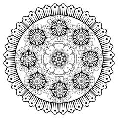Mehndi flower pattern for Henna drawing and tattoo. Decoration in ethnic oriental  Indian style. Doodle ornament. Outline hand draw vector illustration.