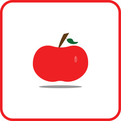 Flat vector artwork featuring two red apples (one large, one smaller) with green leaves and brown stems inside a rounded red frame with soft shadows. Editable EPS, scalable and crisp, etc.