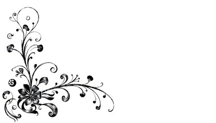 Elegant Floral Corner Design in Black and White for Decorative Use