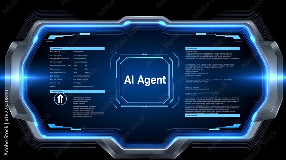 Poster ai agent assistance concept, futuristic interface design featuring ai agent text.