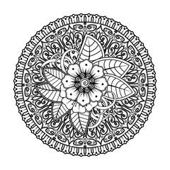 Mehndi flower pattern for Henna drawing and tattoo. Decoration in ethnic oriental  Indian style. Doodle ornament. Outline hand draw vector illustration.