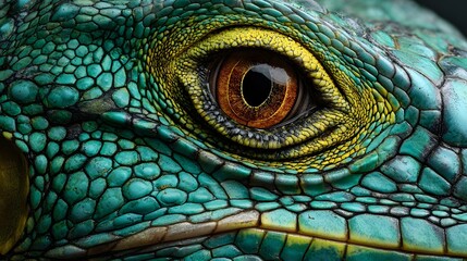 Fototapeta premium Macro Close-Up of Green Iguana’s Eye and Skin Pattern in Vivid Detail