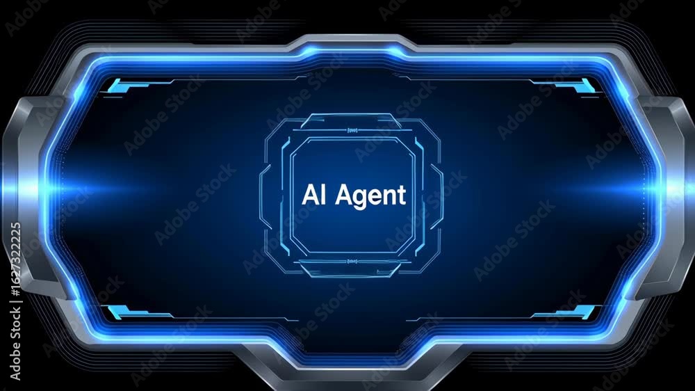 Poster ai agent assistance concept, futuristic interface design featuring ai agent text.