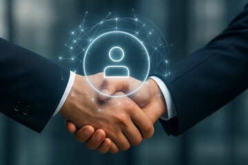 Futuristic Business Handshake with Digital Network Overlay