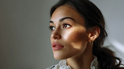 Intersectional feminism concept. Portrait of a woman with light and shadow on her face.