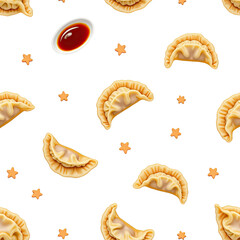 Delicious Dumplings with Soy Sauce and Star Sprinkles Seamless Pattern