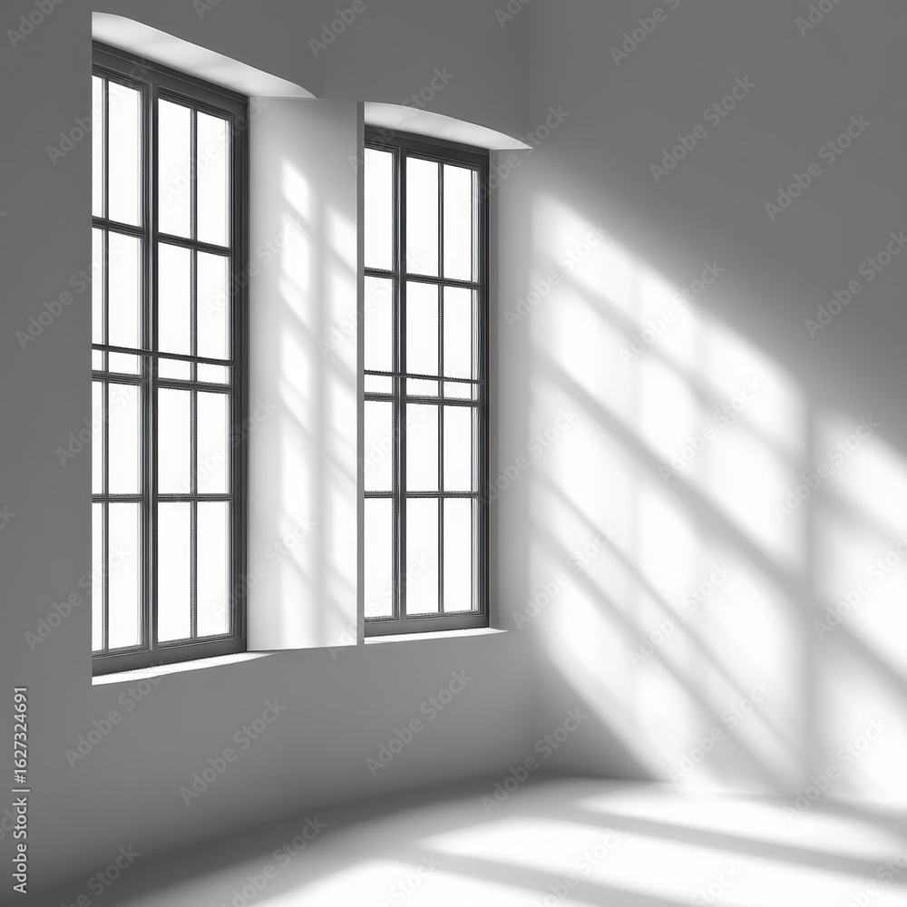 Poster daylight streams into a room with large windows.
