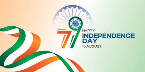 Fototapeta premium Happy Indian 79 Independence Day Celebration Social Banner Design Template, Happy Independence Day Banner Illustration