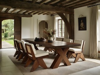 Fototapeta premium Elegant Home Interior Featuring a Large Wooden Table
