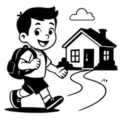 Happy Boy Walking Home from School or Towards Adventure
