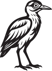 Shorebird standing black and white drawing, Wading bird vector on white background