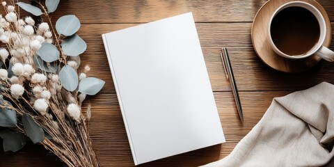 blank notebook and coffee cup