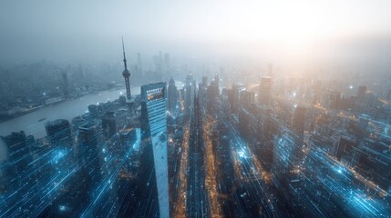 Naklejka premium fog over city